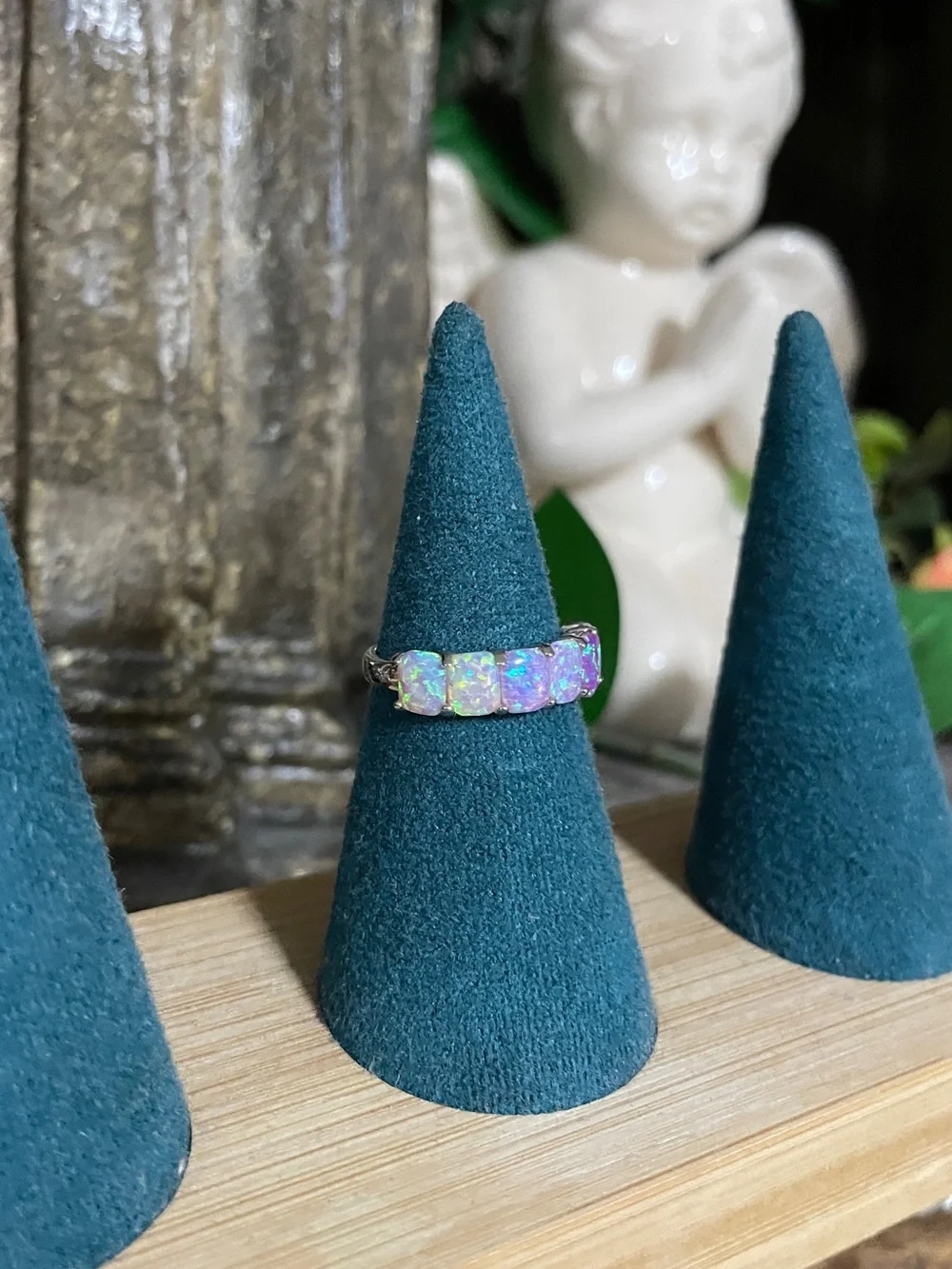 Iridescent Pink & Green Opal-Effect Eternity Ring - Women Jewelry